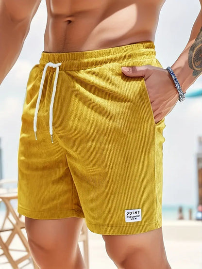 Fitted Ribbed Drawstring Side Pocket Waist Shorts