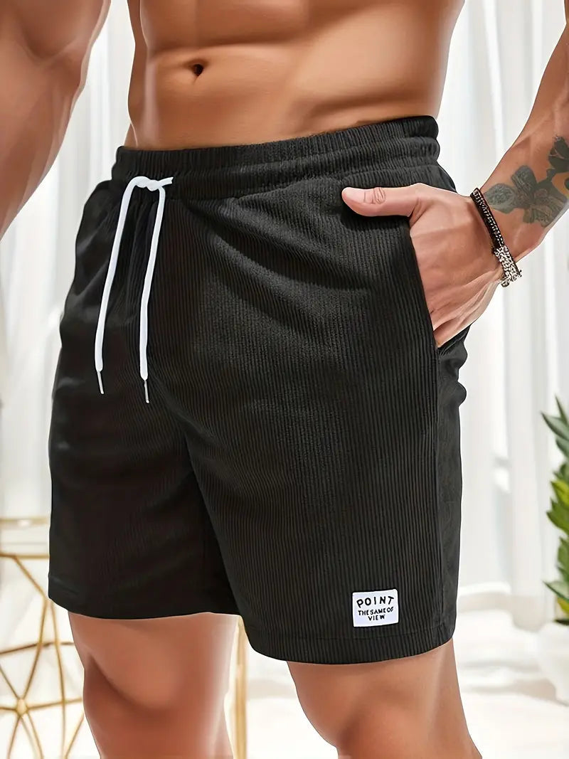 Fitted Ribbed Drawstring Side Pocket Waist Shorts