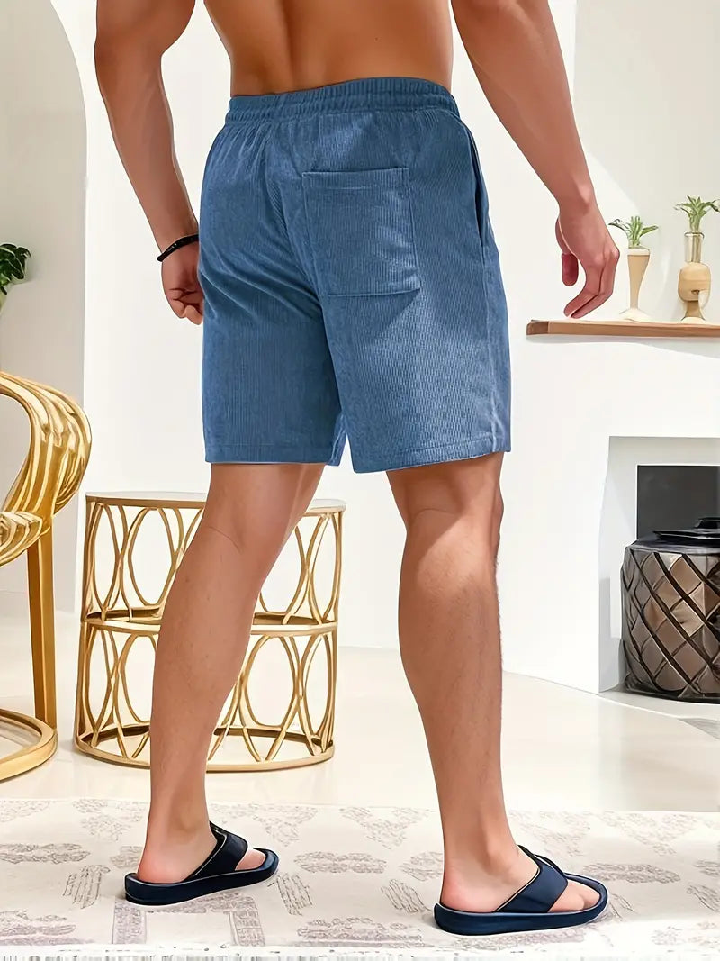 Fitted Ribbed Drawstring Side Pocket Waist Shorts