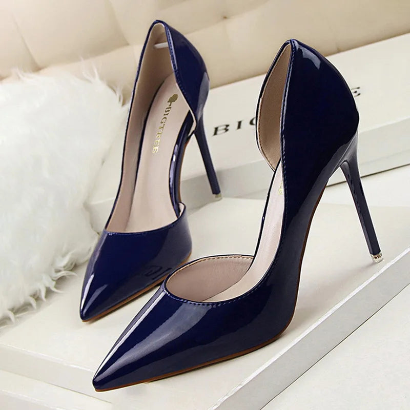 Pointed Closed Asymmetrical Cutout High Slender Heels