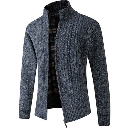 Textured Collared Zippered Pocketed Ribbed Jacket