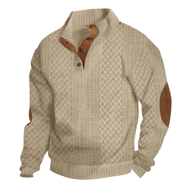 Men's Mock Neck Button Placket Cable Knit Sweater