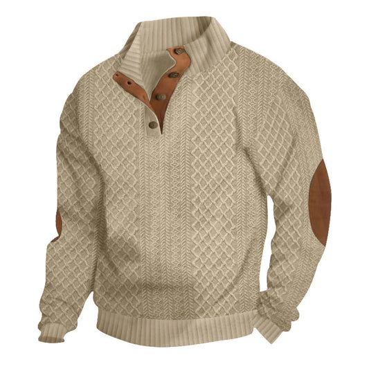 Men's Mock Neck Button Placket Cable Knit Sweater