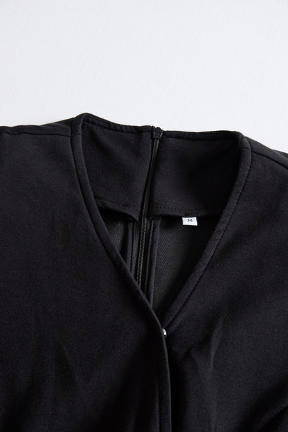 Long Sleeved V Neck Buttoned Overlap Dress