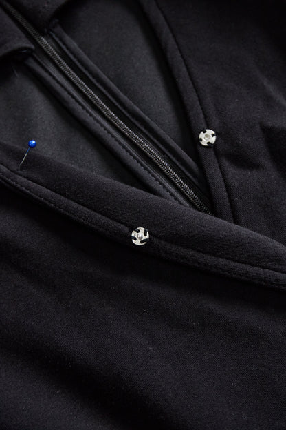 Long Sleeved V Neck Buttoned Overlap Dress
