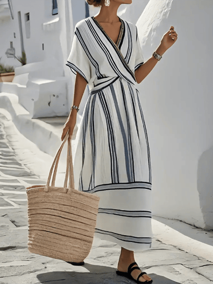 Striped Wrap Maxi Dress
