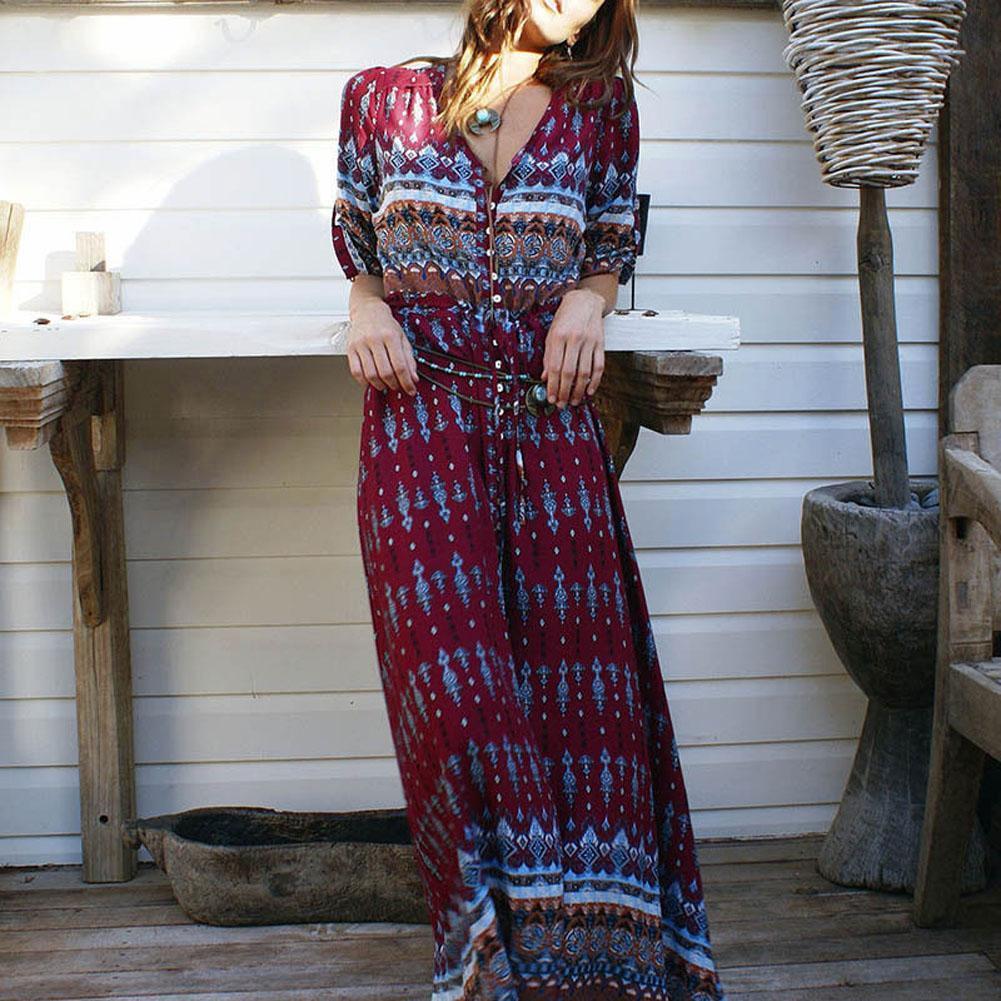 Printed Button Maxi Dress