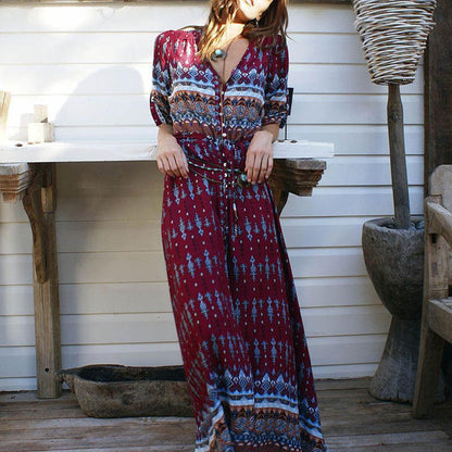 Printed Button Maxi Dress
