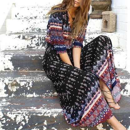 Printed Button Maxi Dress