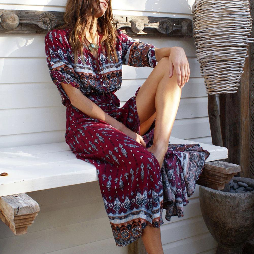 Printed Button Maxi Dress