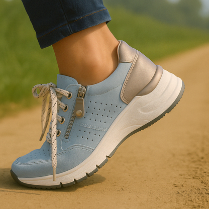 Women's Lace-Up Zip Wedge Platform Walking Sneakers