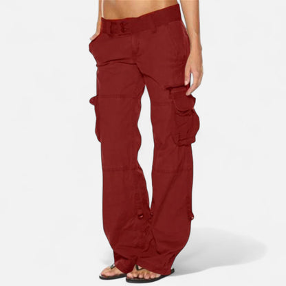 Low Waist Pocketed Zippered Seamed Straight Trousers