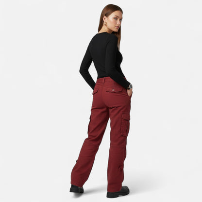 Low Waist Pocketed Zippered Seamed Straight Trousers