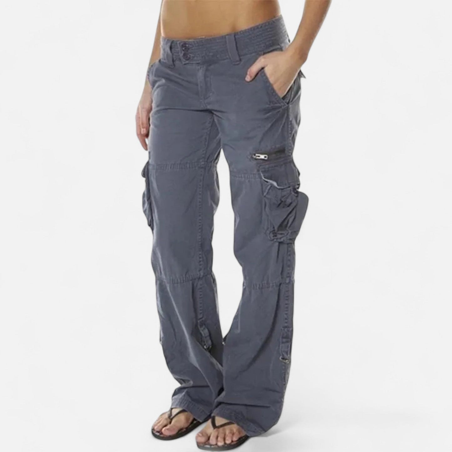 Low Waist Pocketed Zippered Seamed Straight Trousers