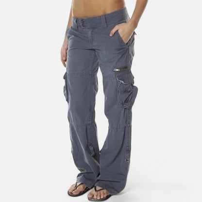 Low Waist Pocketed Zippered Seamed Straight Trousers