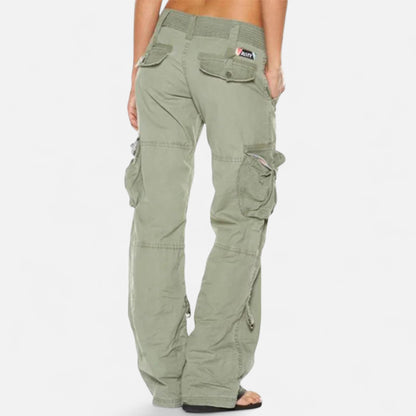 Low Waist Pocketed Zippered Seamed Straight Trousers