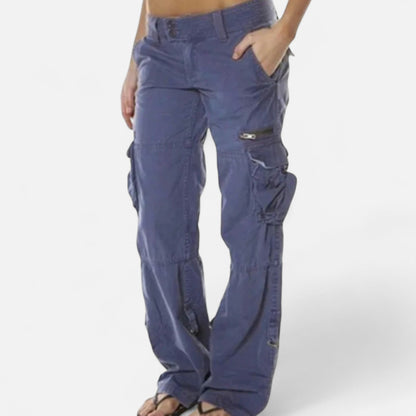 Low Waist Pocketed Zippered Seamed Straight Trousers