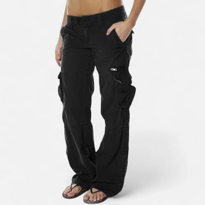 Low Waist Pocketed Zippered Seamed Straight Trousers