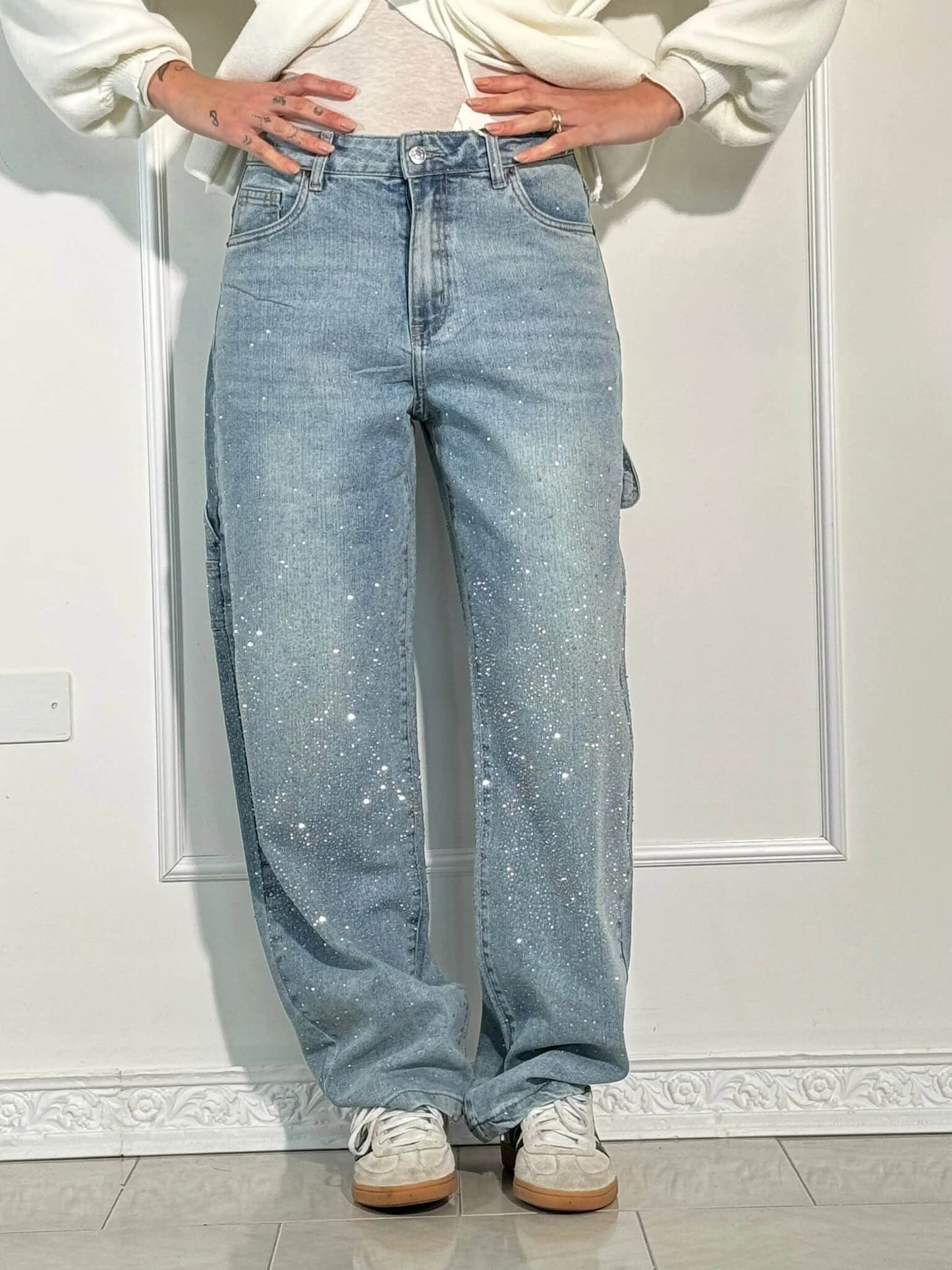 Sparkly High Waist Loose Fit Trousers