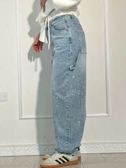 Sparkly High Waist Loose Fit Trousers