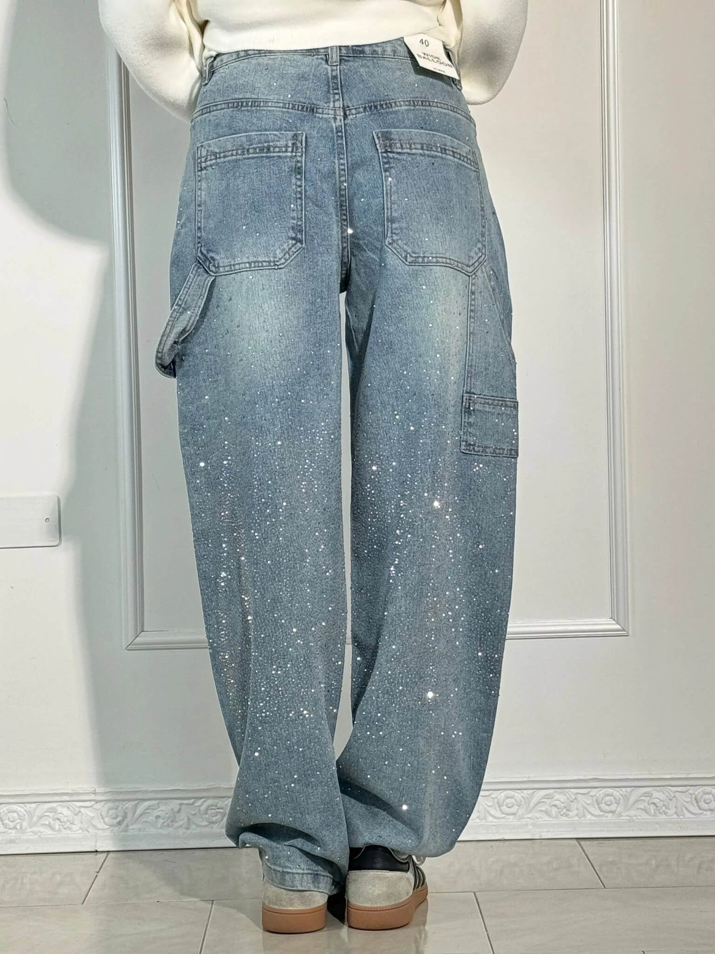 Sparkly High Waist Loose Fit Trousers