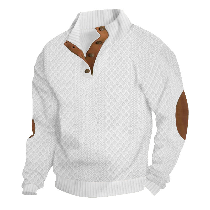Men's Mock Neck Button Placket Cable Knit Sweater