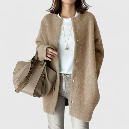 Women's Crew Neck Long Sleeve Oversized Cropped Cardigan