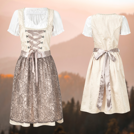 Women's Lace-Up Bodice Short Sleeve Dirndl Dress with Apron