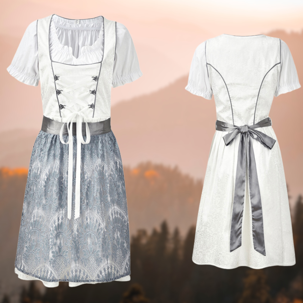 Women's Lace-Up Bodice Short Sleeve Dirndl Dress with Apron