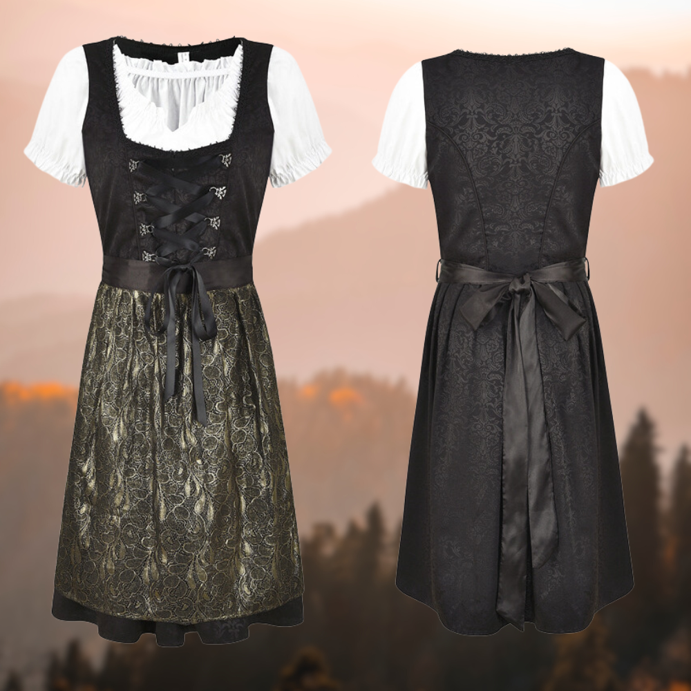 Women's Lace-Up Bodice Short Sleeve Dirndl Dress with Apron