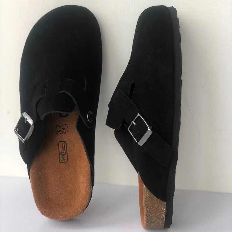 Solid Adjustable Buckle Slip On Closed Toe Sandals