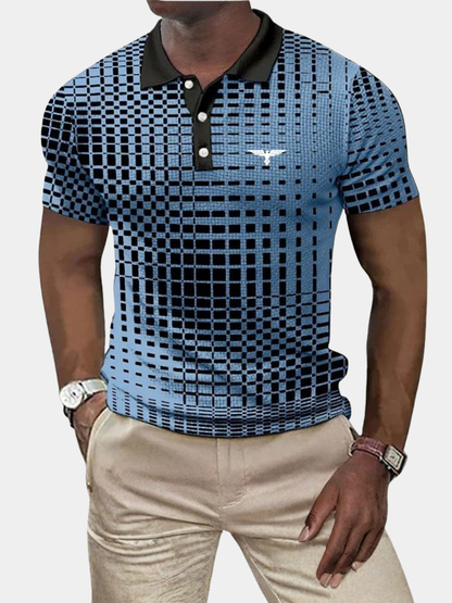 Men's Contrast Collar Short Sleeve Geometric Print Stretch Polo Shirt