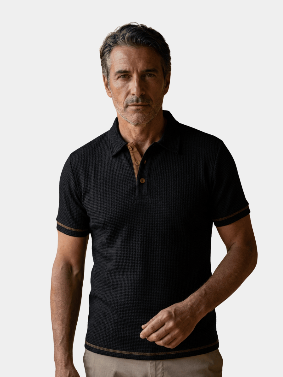 Men's Contrast Placket Short Sleeve Textured Polo Shirt