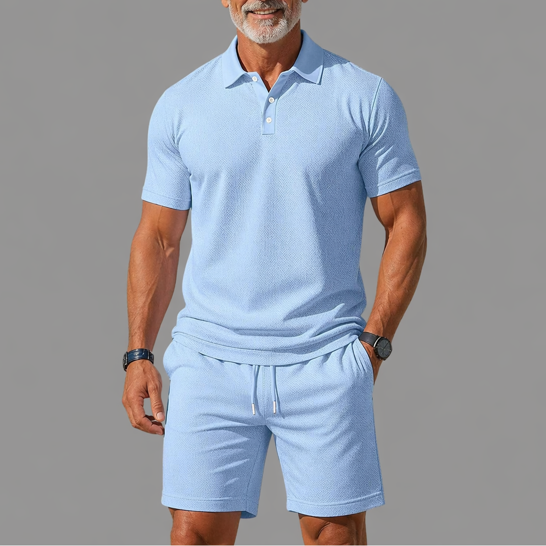 Short Sleeve Button Polo Shorts Set