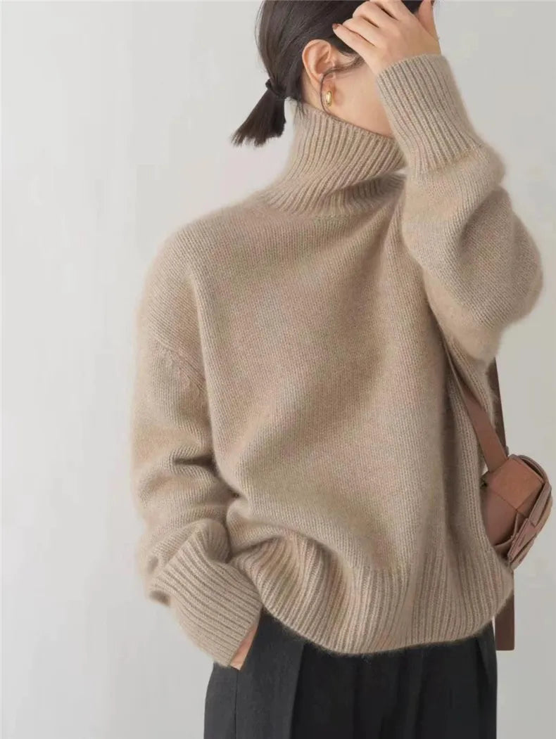 Women's High Neck Long Sleeve Long Sweater