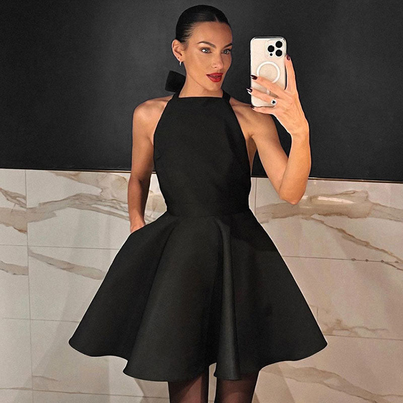 Halter Sleeveless Backless Flared Mini Dress