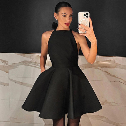Halter Sleeveless Backless Flared Mini Dress