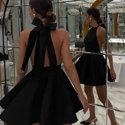 Halter Sleeveless Backless Flared Mini Dress