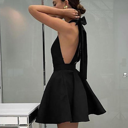 Halter Sleeveless Backless Flared Mini Dress