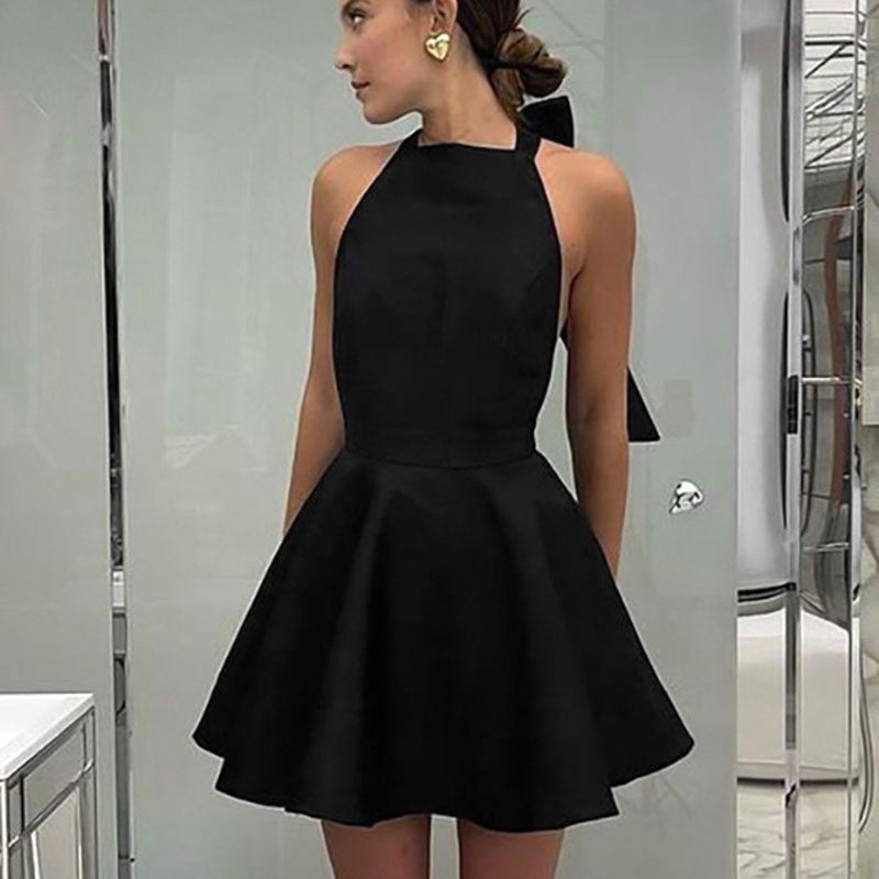 Halter Sleeveless Backless Flared Mini Dress