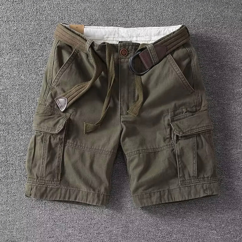 Belted Multi Pocket Straight Leg Cargo Shorts