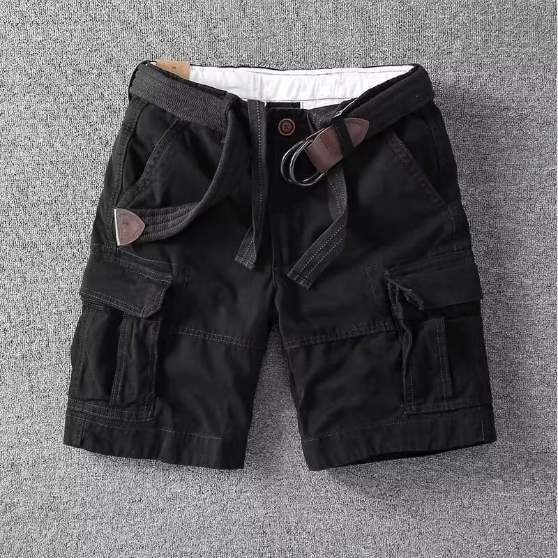 Belted Multi Pocket Straight Leg Cargo Shorts