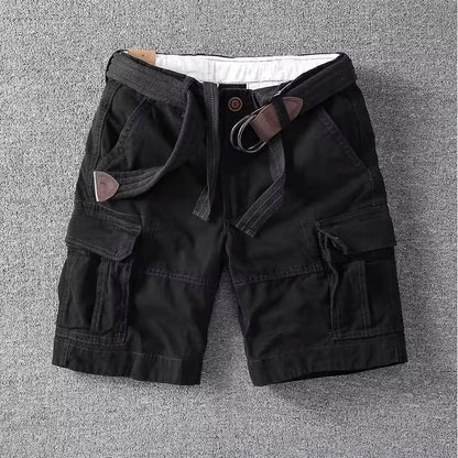Belted Multi Pocket Straight Leg Cargo Shorts