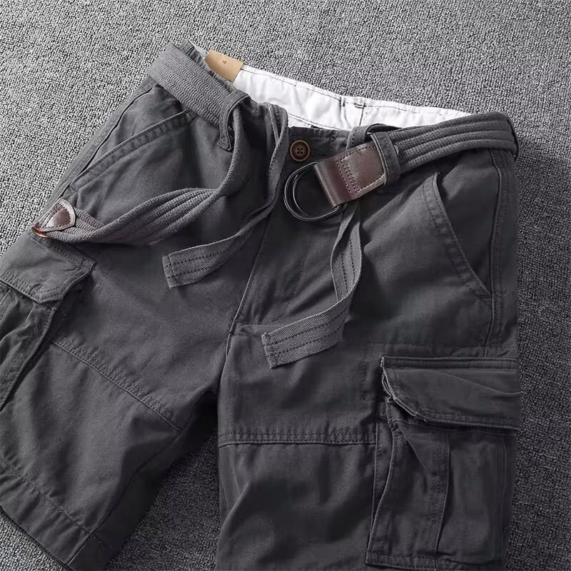Belted Multi Pocket Straight Leg Cargo Shorts