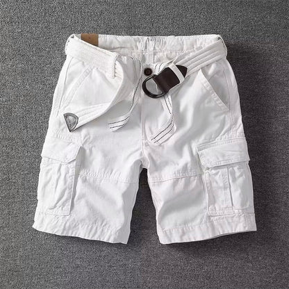 Belted Multi Pocket Straight Leg Cargo Shorts