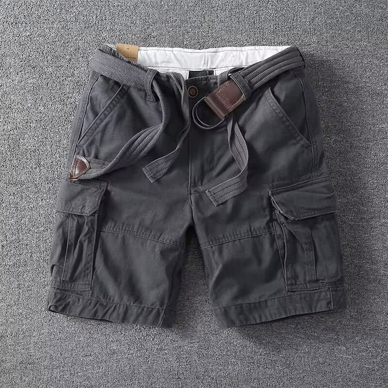 Belted Multi Pocket Straight Leg Cargo Shorts