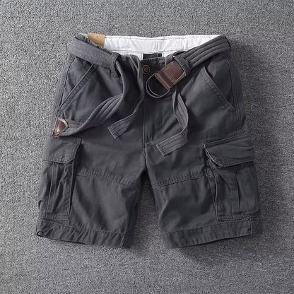 Belted Multi Pocket Straight Leg Cargo Shorts