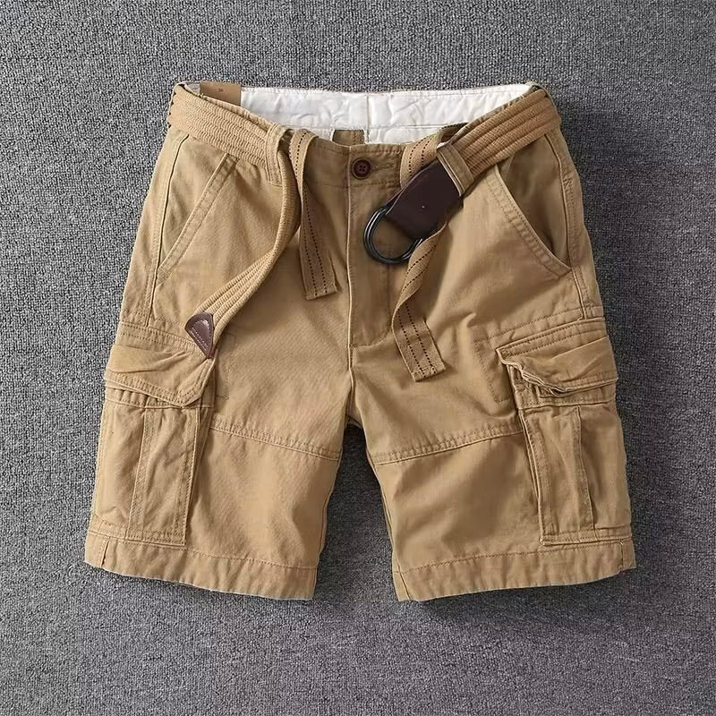Belted Multi Pocket Straight Leg Cargo Shorts