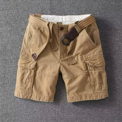 Belted Multi Pocket Straight Leg Cargo Shorts
