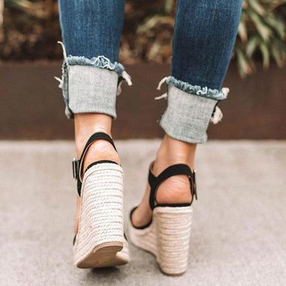 Open Toe Buckle Strap Platform Wedge Sandals